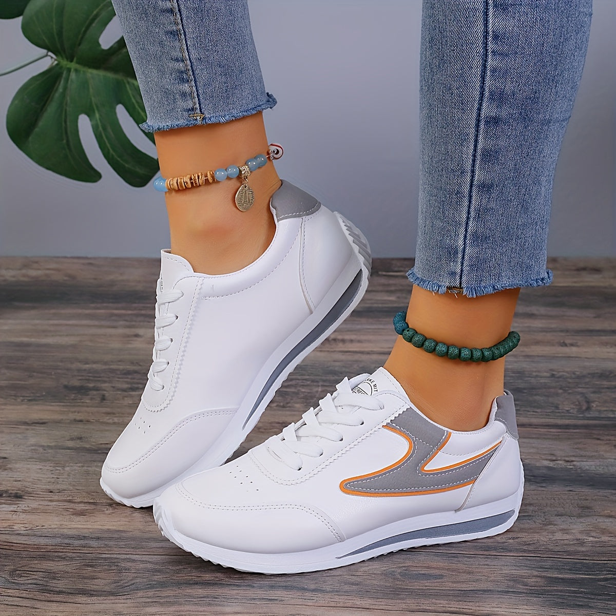 Women's Colorblock Sneakers with Soft Platform Sole Lace-Up Casual Walking