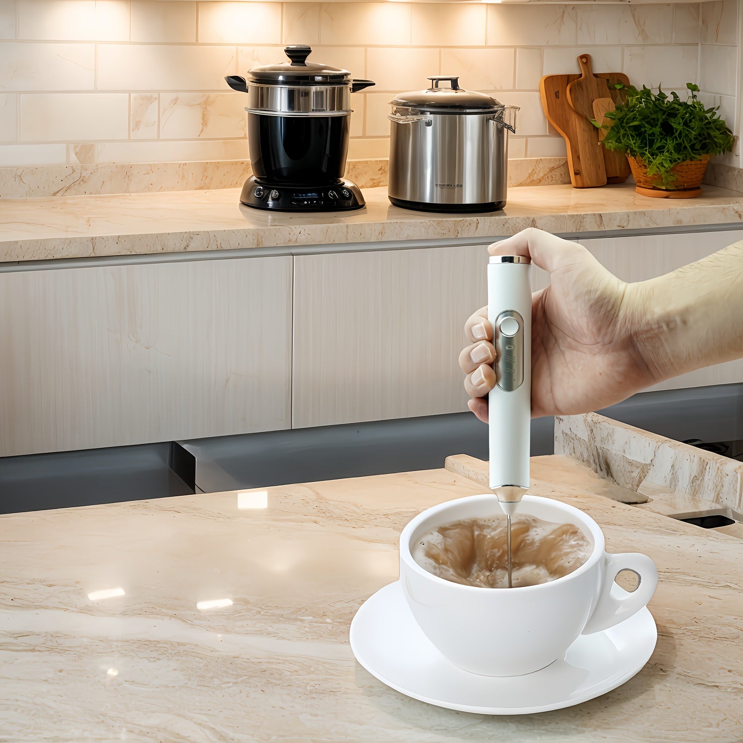 Мини-электрический ручной беспроводной USB-заряжаемый взбивалка для кофе