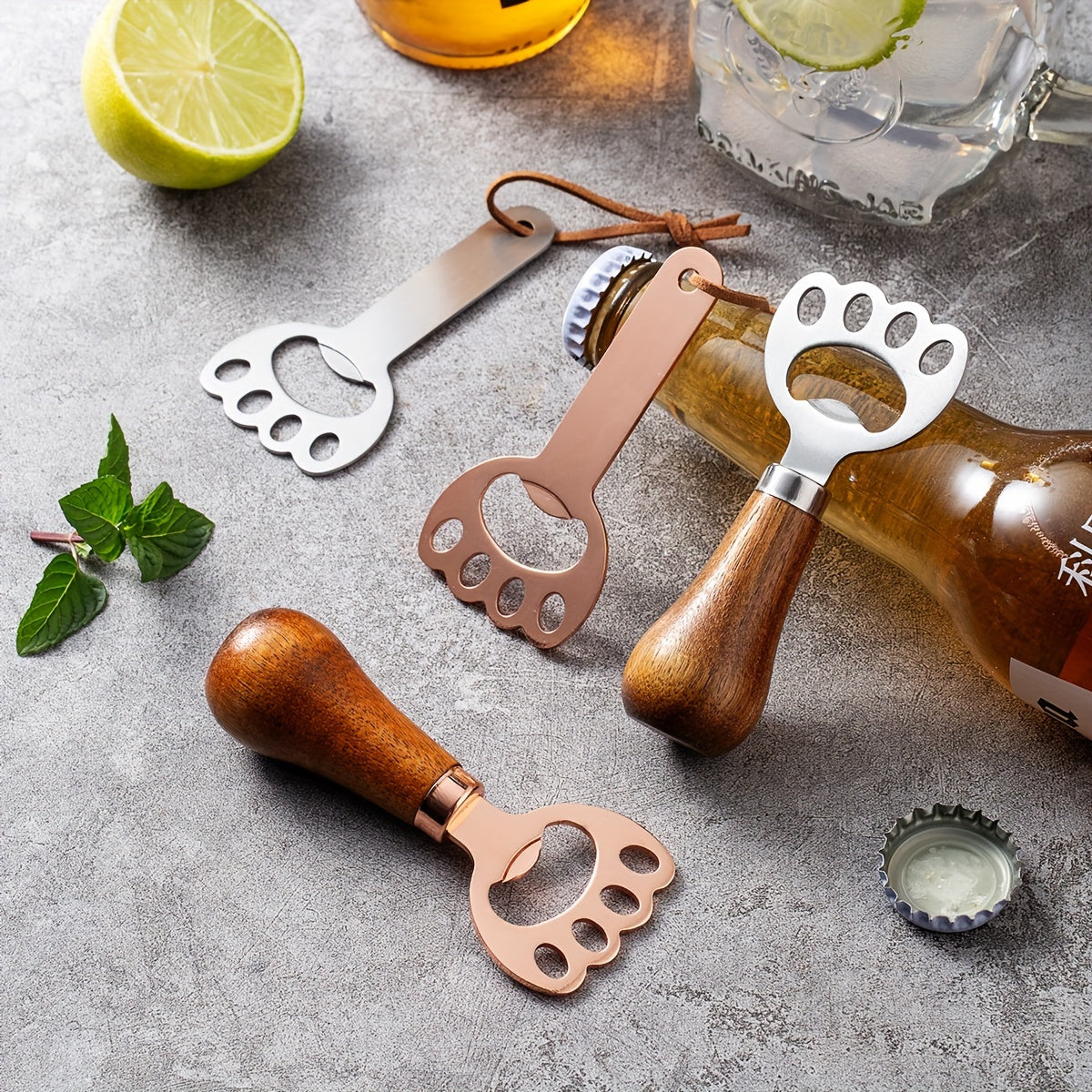 Stainless Steel Cat Claw Beer Opener with Wooden Handle