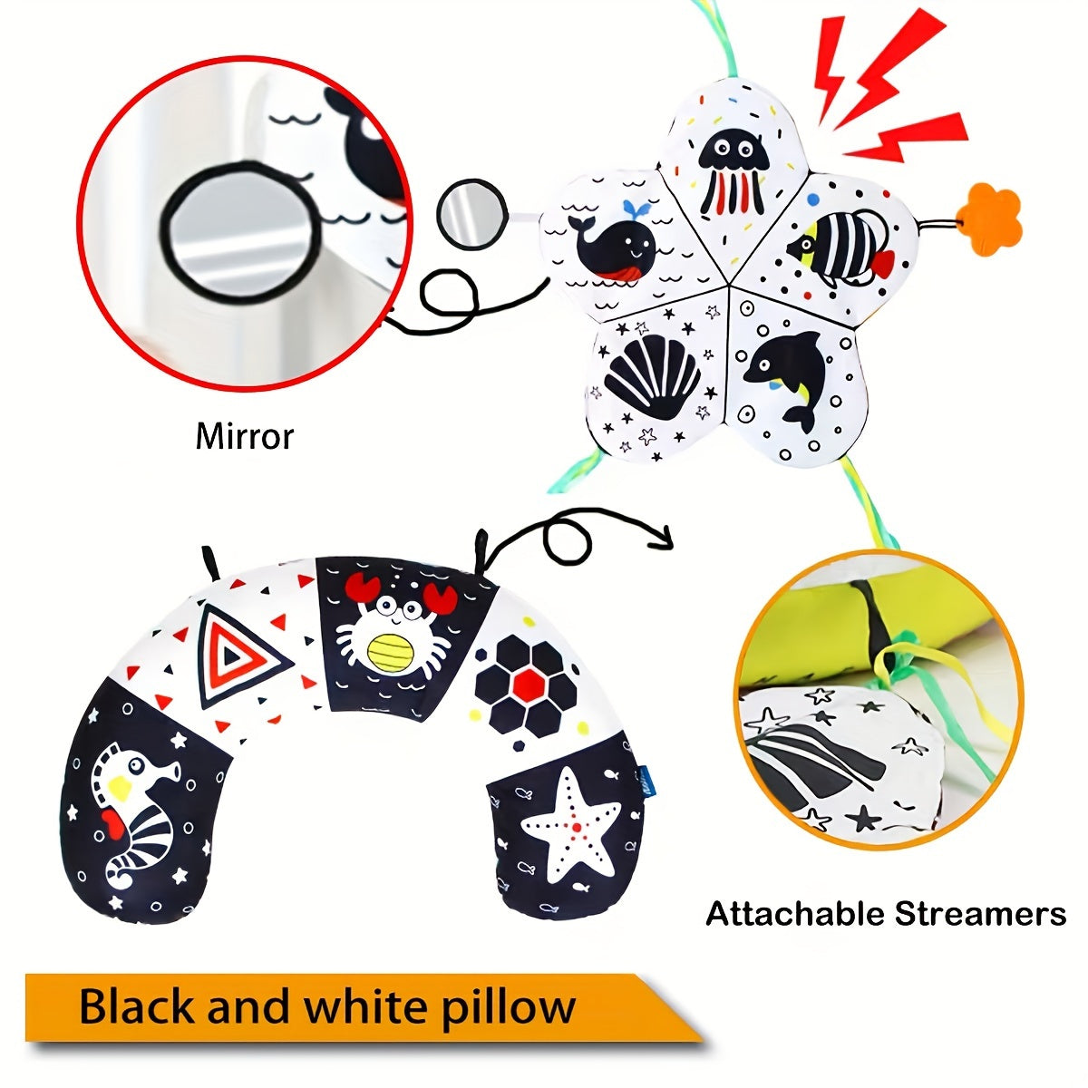 Baby Tummy Time Pillow U-Shaped Head-Lifting Cushion Plush Animal Play Mat