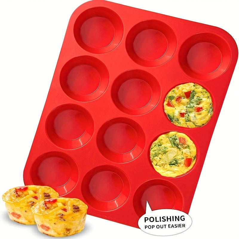 Silicone Cupcake Pan 12-Cup Nonstick BPA-Free Baking Mold Kitchen Accessory