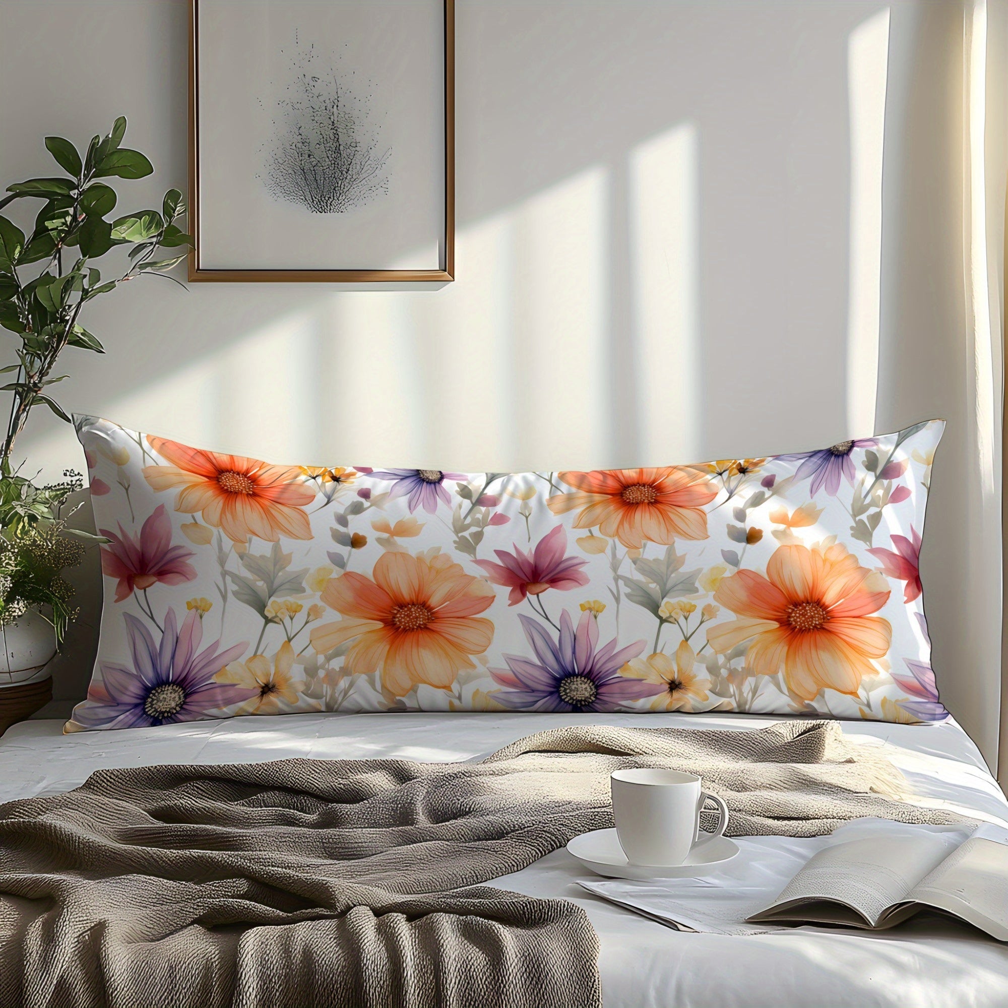 Orange Floral 3D Print Pillowcase Soft Skin-Friendly Fabric Machine Washable Envelope Closure Bedroom Guest Room Hotel