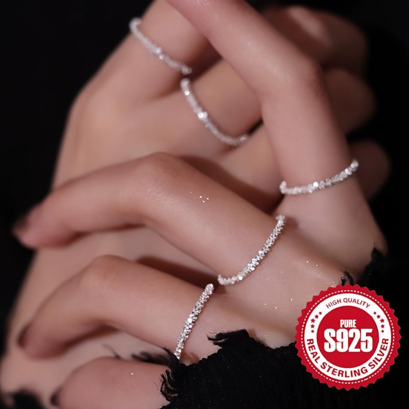Women's Silver Ring Delicate Soft Chain with Sparkling Personality 0.9g Lightweight