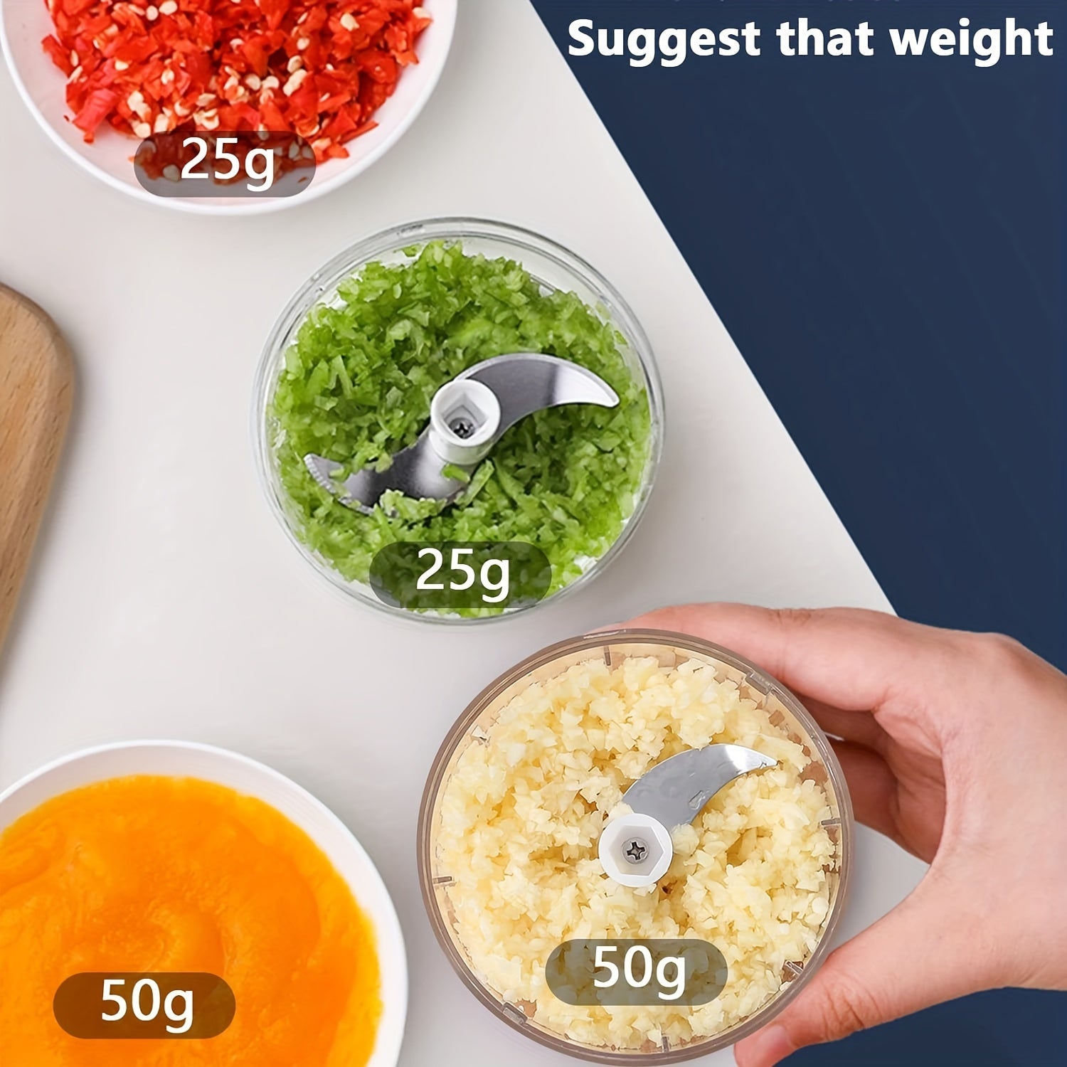 USB rechargeable mini garlic press electric meat chopper transparent design blue LED portable kitchen 100ml 250ml