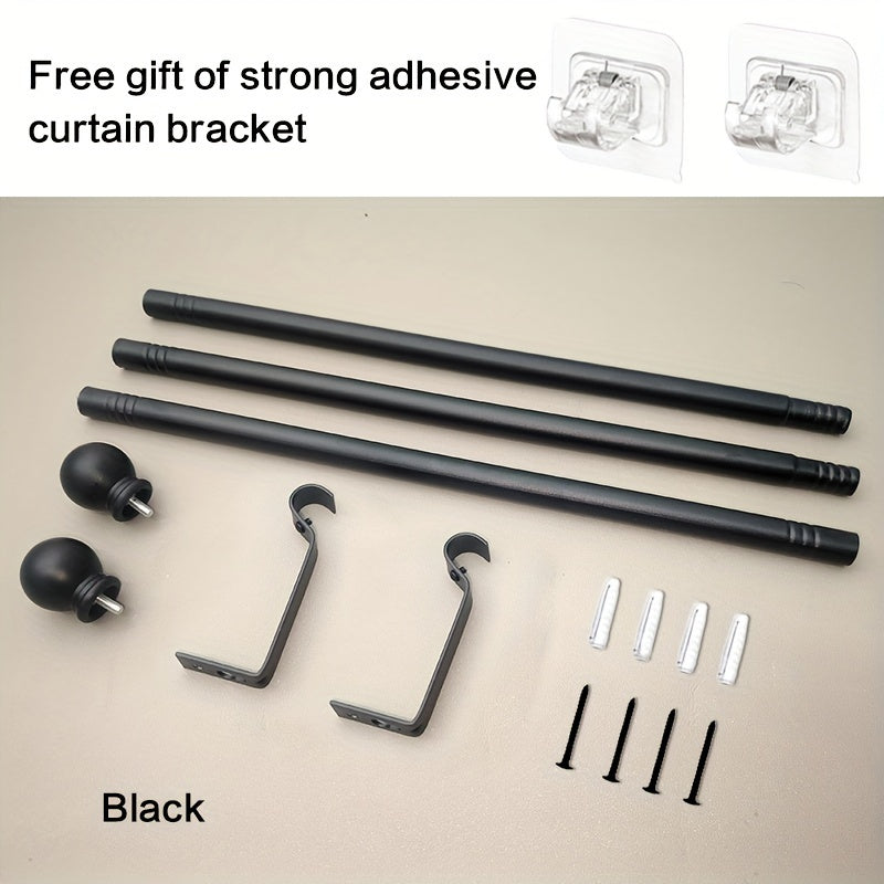 Elegant Black and White Adjustable Metal Curtain Rod Set with Decorative Hooks