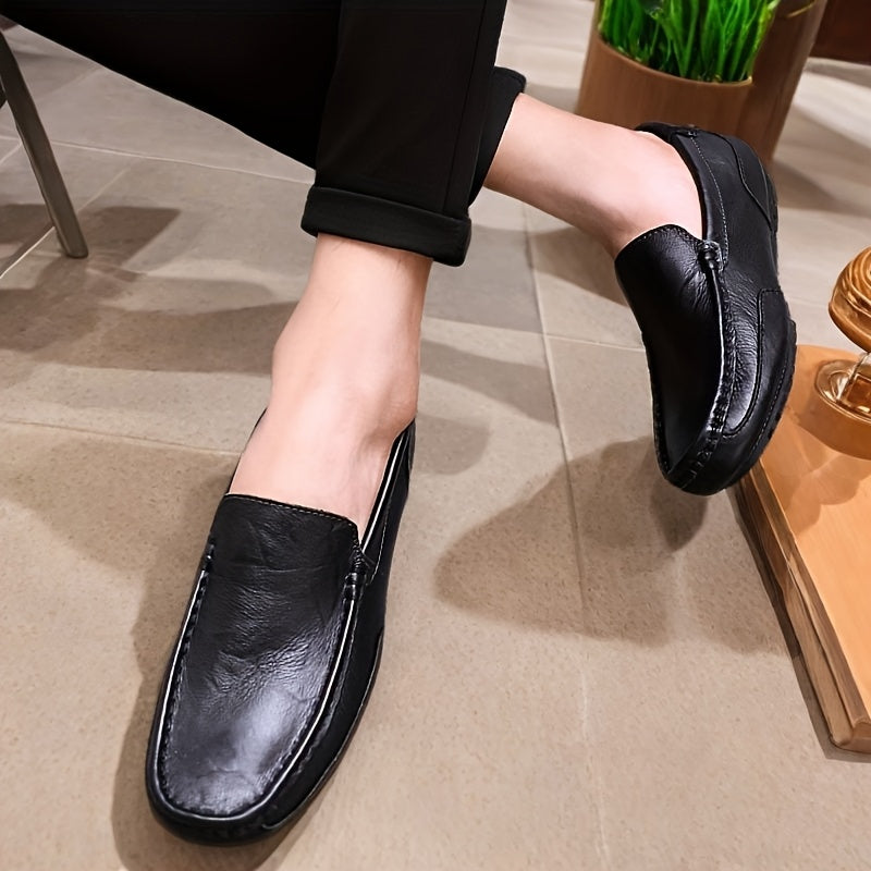 Men's Slip-On Loafers with Split Cow Leather Upper and Rubber Sole for Casual and Office Wear