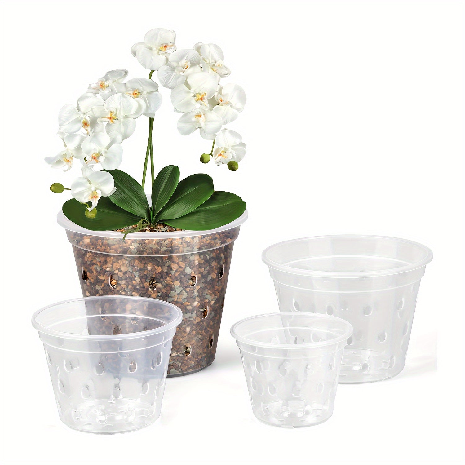 Set of 8 Transparent Plastic Seedling Pots with Drainage Holes in Various Sizes for Indoor and Outdoor Gardening