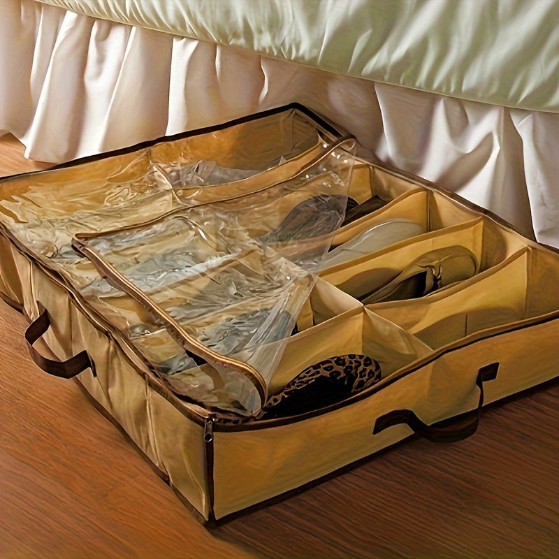 Organizador de zapatos debajo de la cama con 12 compartimentos de plástico transparente y ventilación