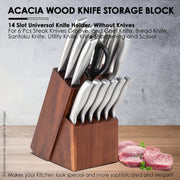 Acacia Wood Knife Block with 14 Slots for Kitchen Knives and Sharpening