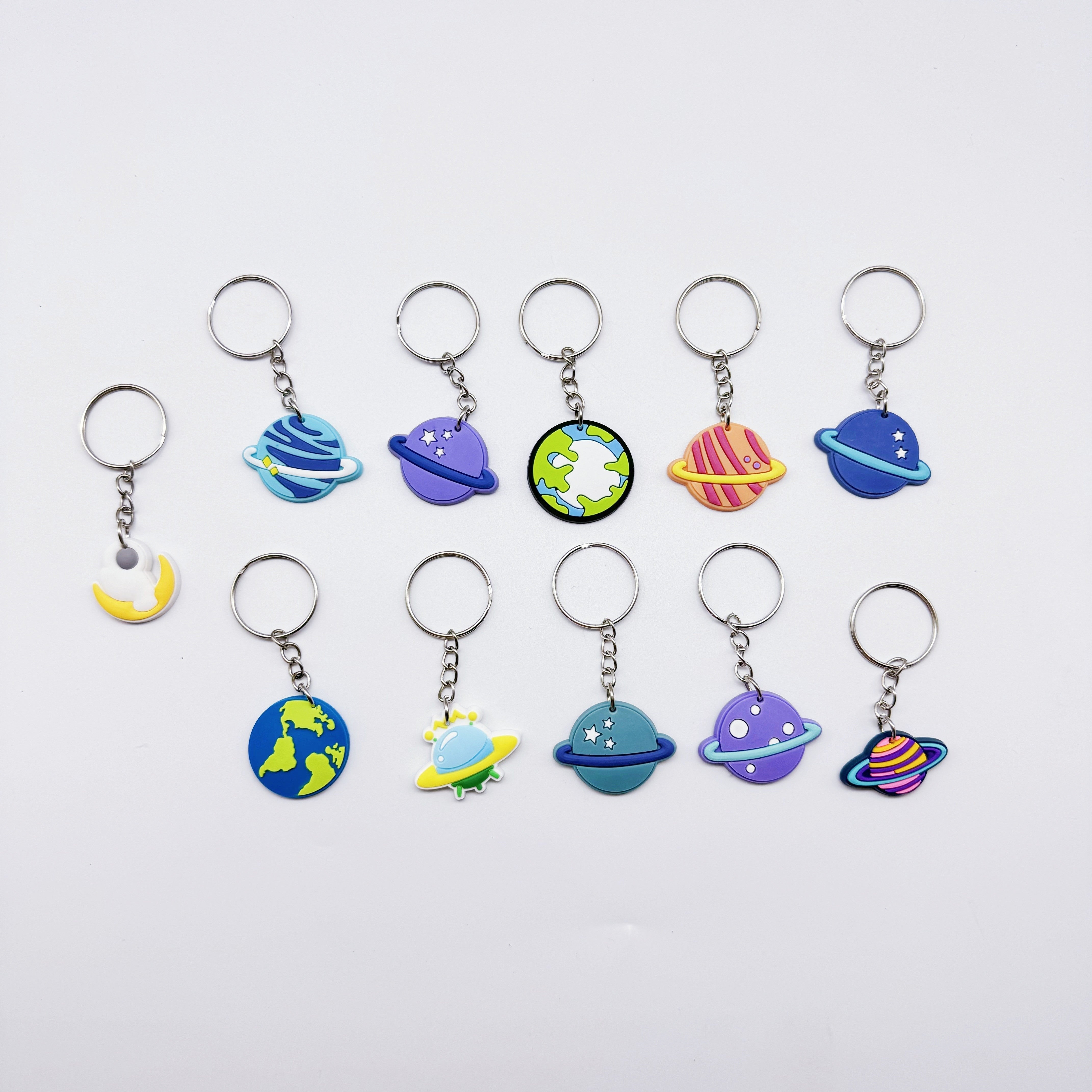 Set of 11 Planet Earth Mars Jupiter Universe Astronaut Keychains for Kids and Collectors