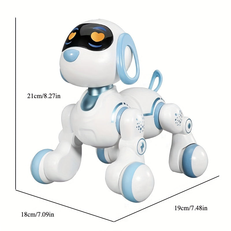 Juguete robot interactivo para niños de 3 años en adelante, perro RC programable en azul y blanco con control remoto por infrarrojos