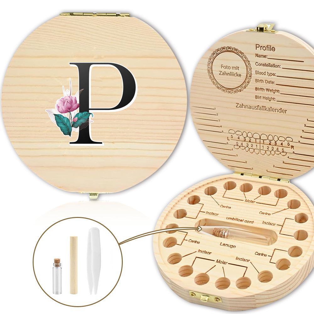 Bolalarining yoʻqolgan sut tishlari uchun yogʻochdan yasalgan saqlash qutisi, 20 tishgacha saqlash joyi bilan. Oq marmar harf naqshli dizayn. Ajoyib sovgʻa gʻoyasi.