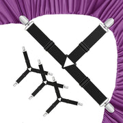 4-Piece Sheet Fastener Set with Adjustable Elastic Straps and Metal Clips for Mattress Bedding