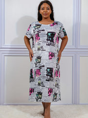 Women's Plus Size Sleep Dress Music Note Letter Print Lounge Nightgown Soft Nontransparent