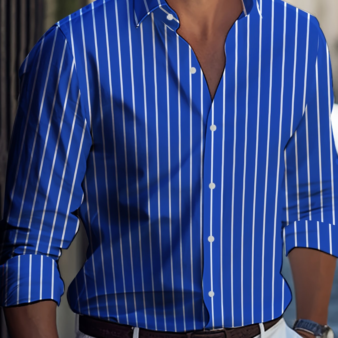 Chiziqli printli katta o'lchamdagi erkaklar ko'ylagi turli holatlar uchun mos keladi