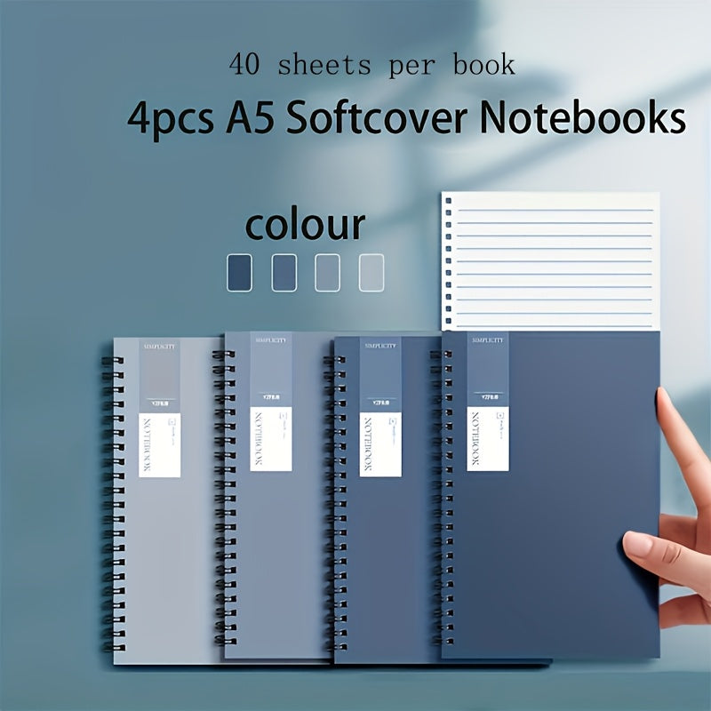 Set of 4 A5 Spiral Notebooks 320 Pages Gradient Blue Office Supplies