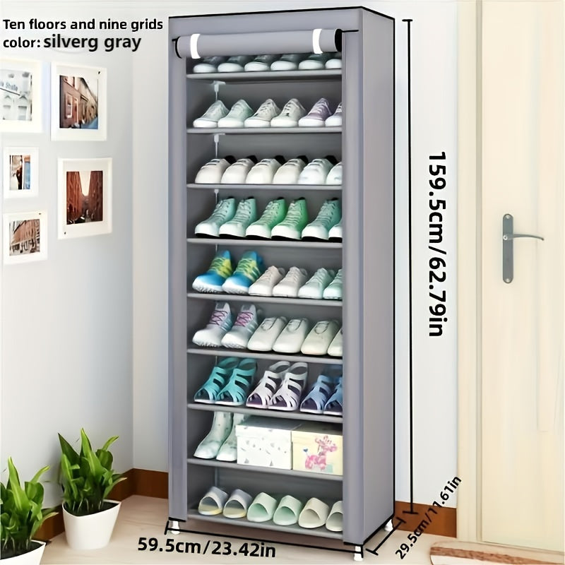 8-qavatli poyabzal javoni chang o'tkazmaydigan qopqoq bilan, non-to'qima kirish joyi saqlash tashkilotchisi