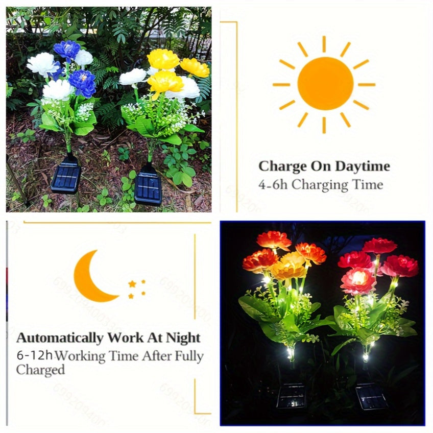 Stainless Steel Solar Garden Lights Snow Lotus Design Pathway Semi Flush Mount 600mAh