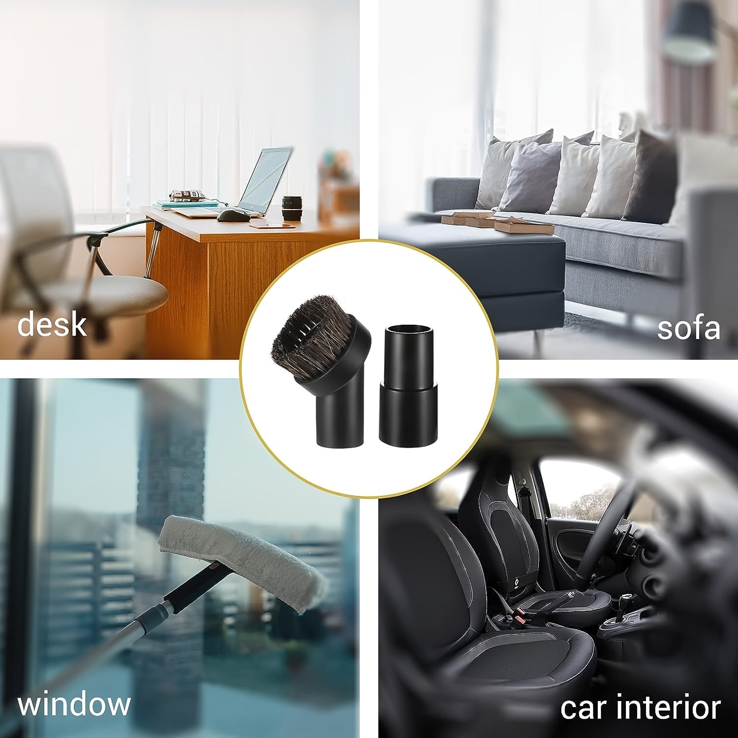 Set of 4 Round Dustproof Vacuum Brushes with Adapter and Soft Bristle Attachments