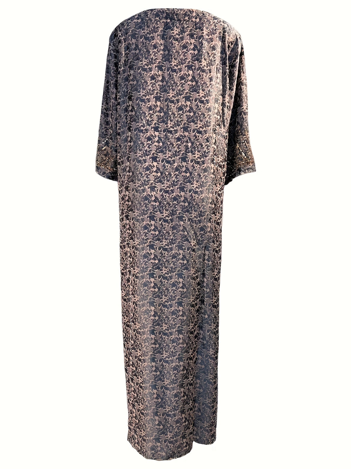 Plus Size Blue Floral Abaya with Rhinestone Embellishments Comfortable Breathable Fabric