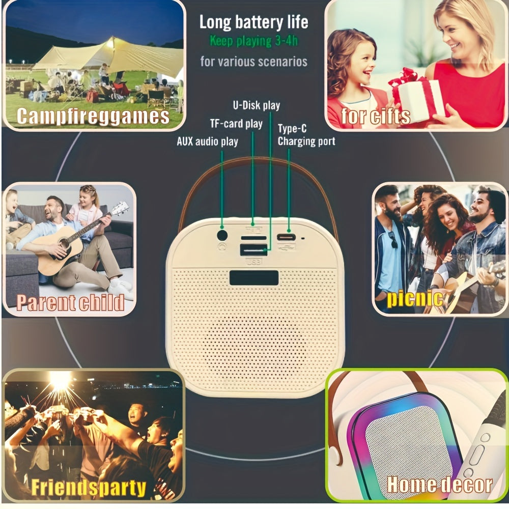 Mini Portable Karaoke Speaker with Wireless Microphones and LED Lights