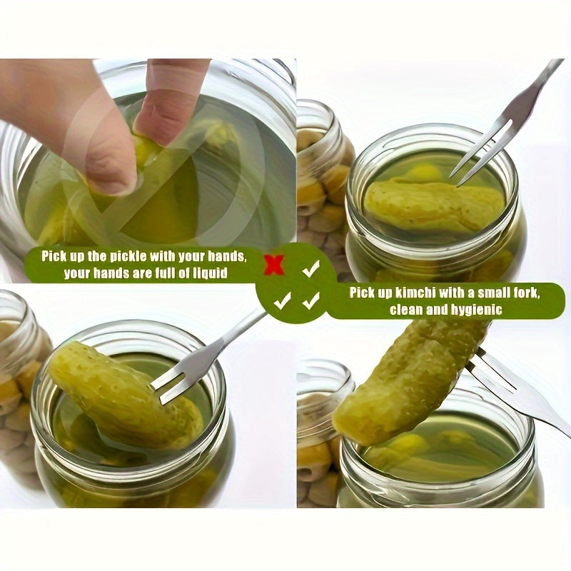 Stainless Steel Pickle Forks Long Handle Jar Grabber for Fruit and Cocktails Kitchen Utensil