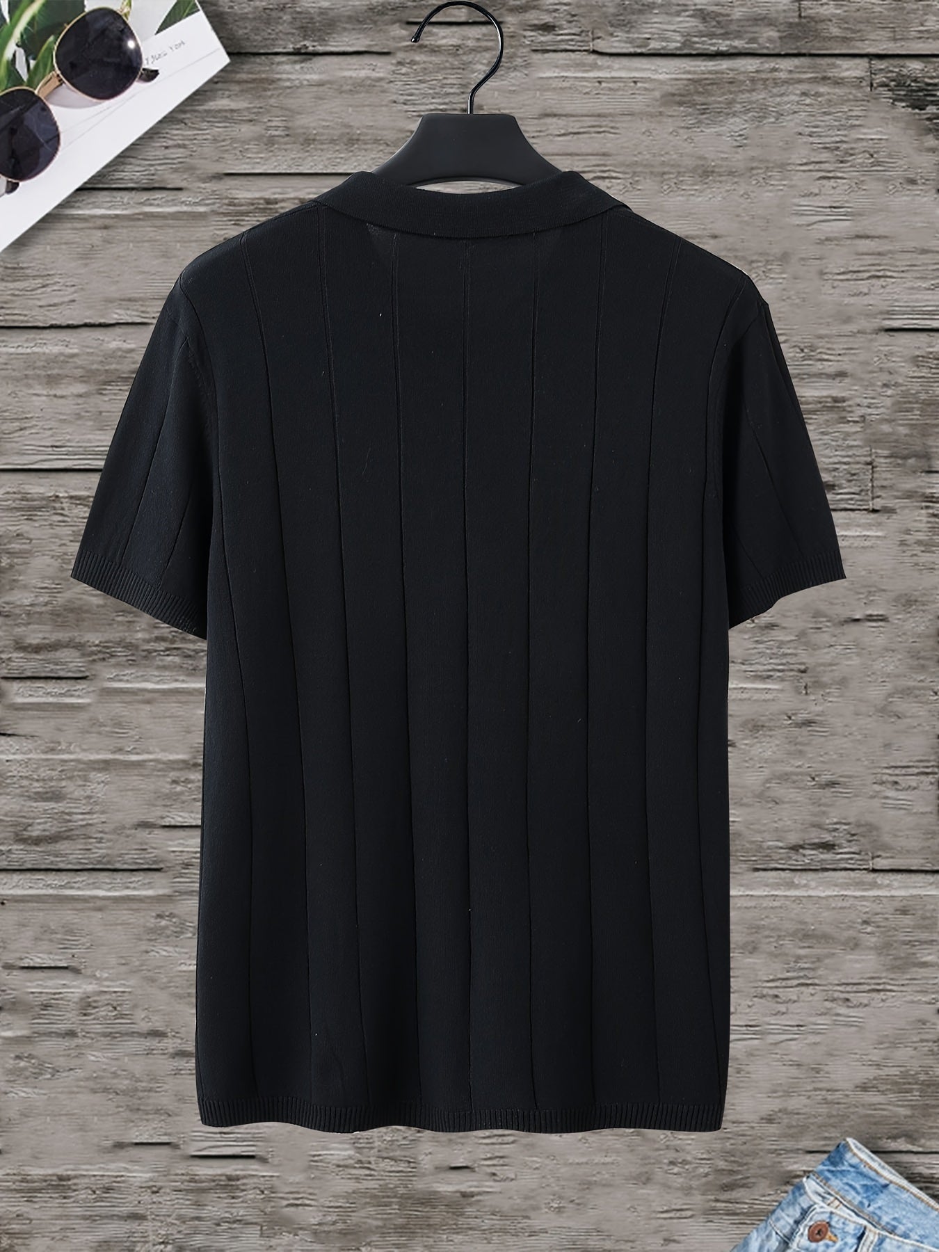 Men's V-Neck Knit Polo Shirt Solid Stripe Short Sleeve Summer Golf Outdoor