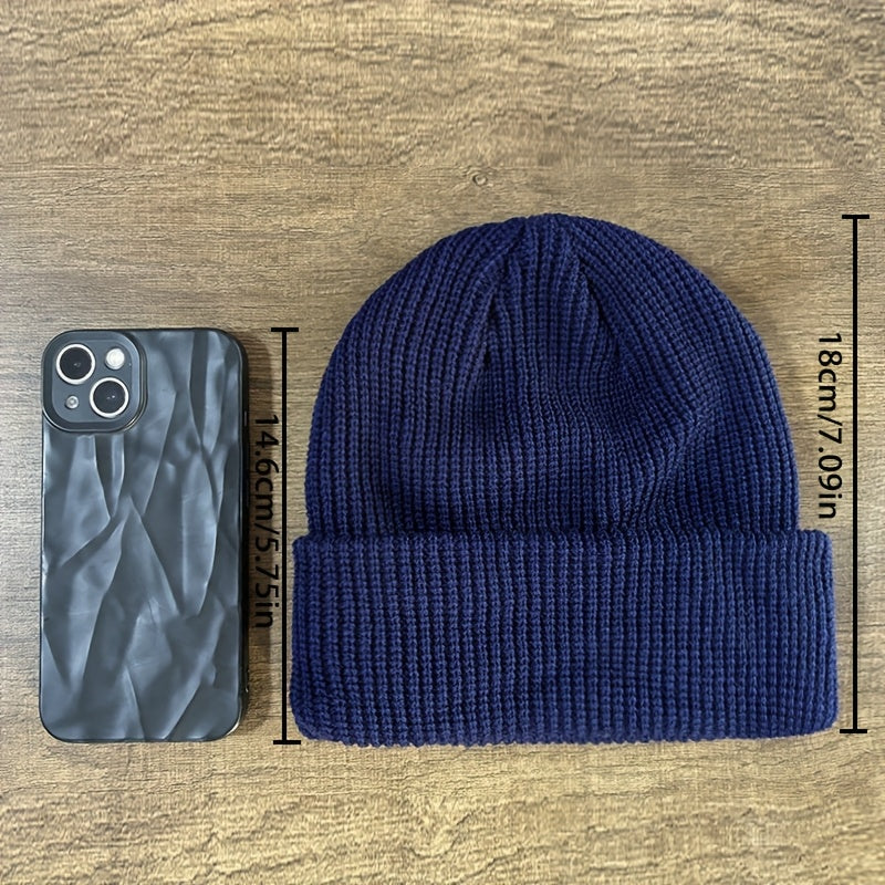 Gorro de punto para hombre, gorro cálido y elástico de invierno con parche de letras para ocio activo y regalos en vacaciones