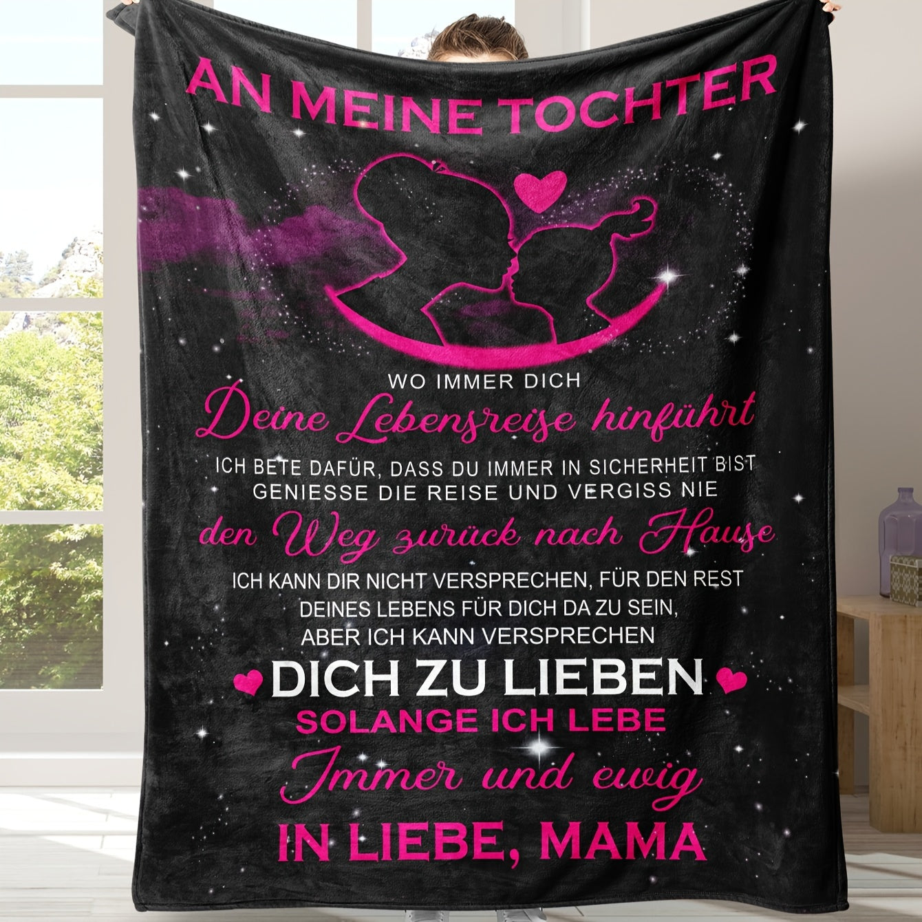 German Letter Flannel Blanket for Daughter with Heartfelt Message Cozy Snuggle Gift
