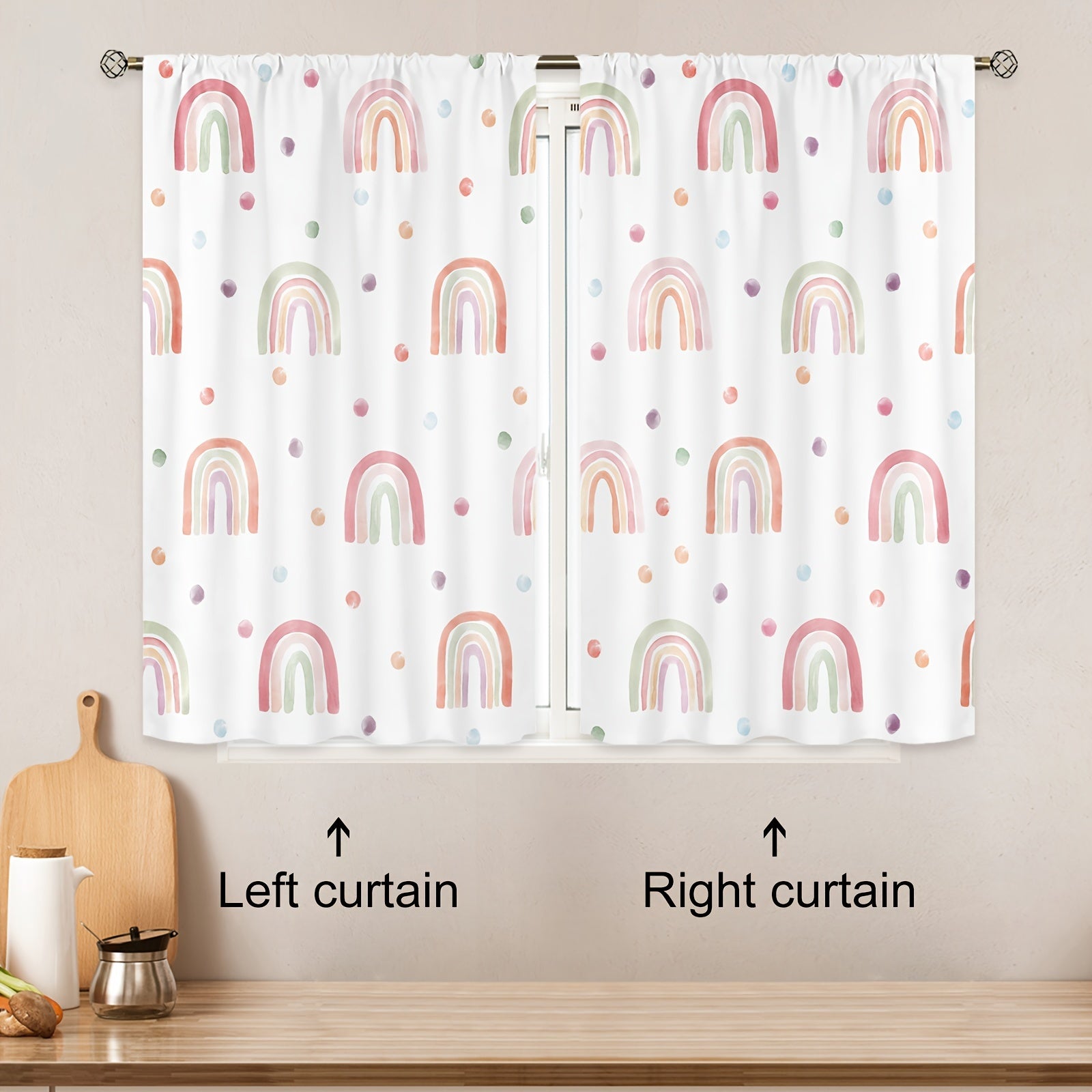 Bohemian Rainbow Cartoon Polyester Curtains 214x160cm 2 Pieces