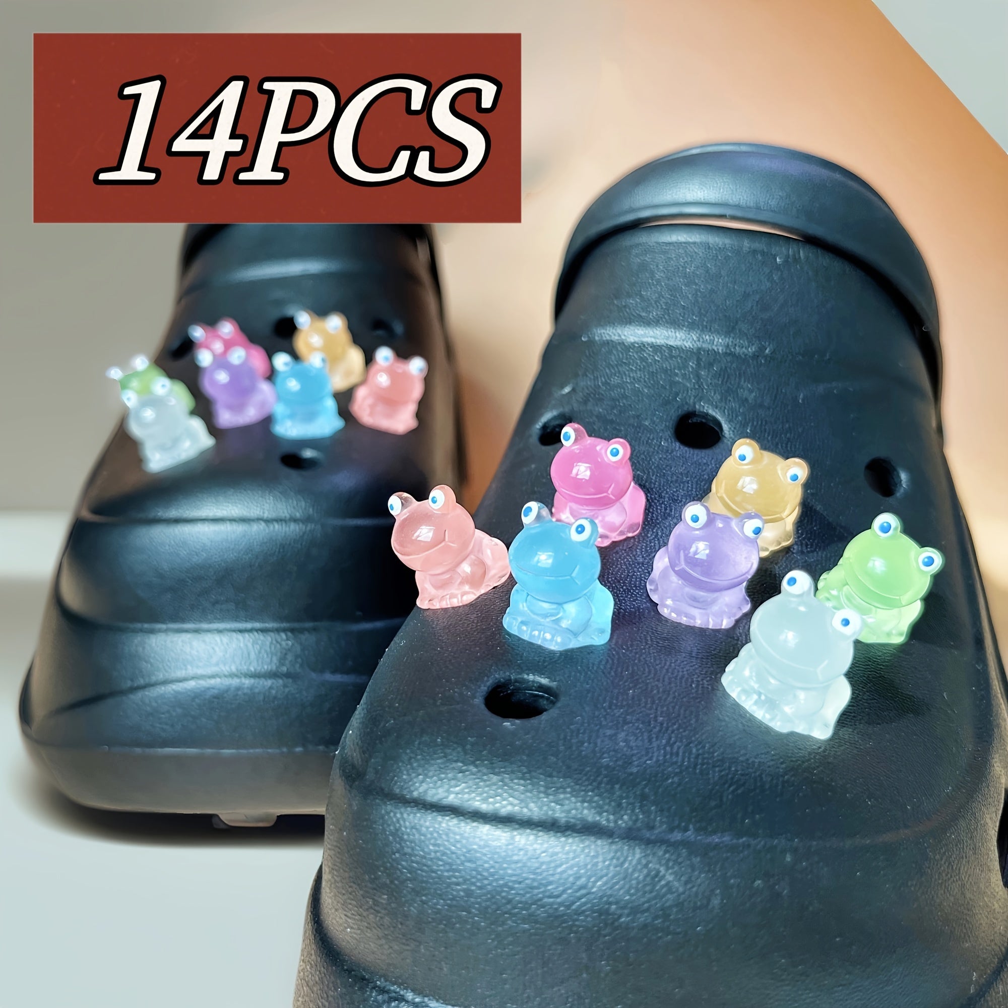 Unisex Resin Frog Shoe Charms for Clogs and Sandals, Glowing, Pack of 14