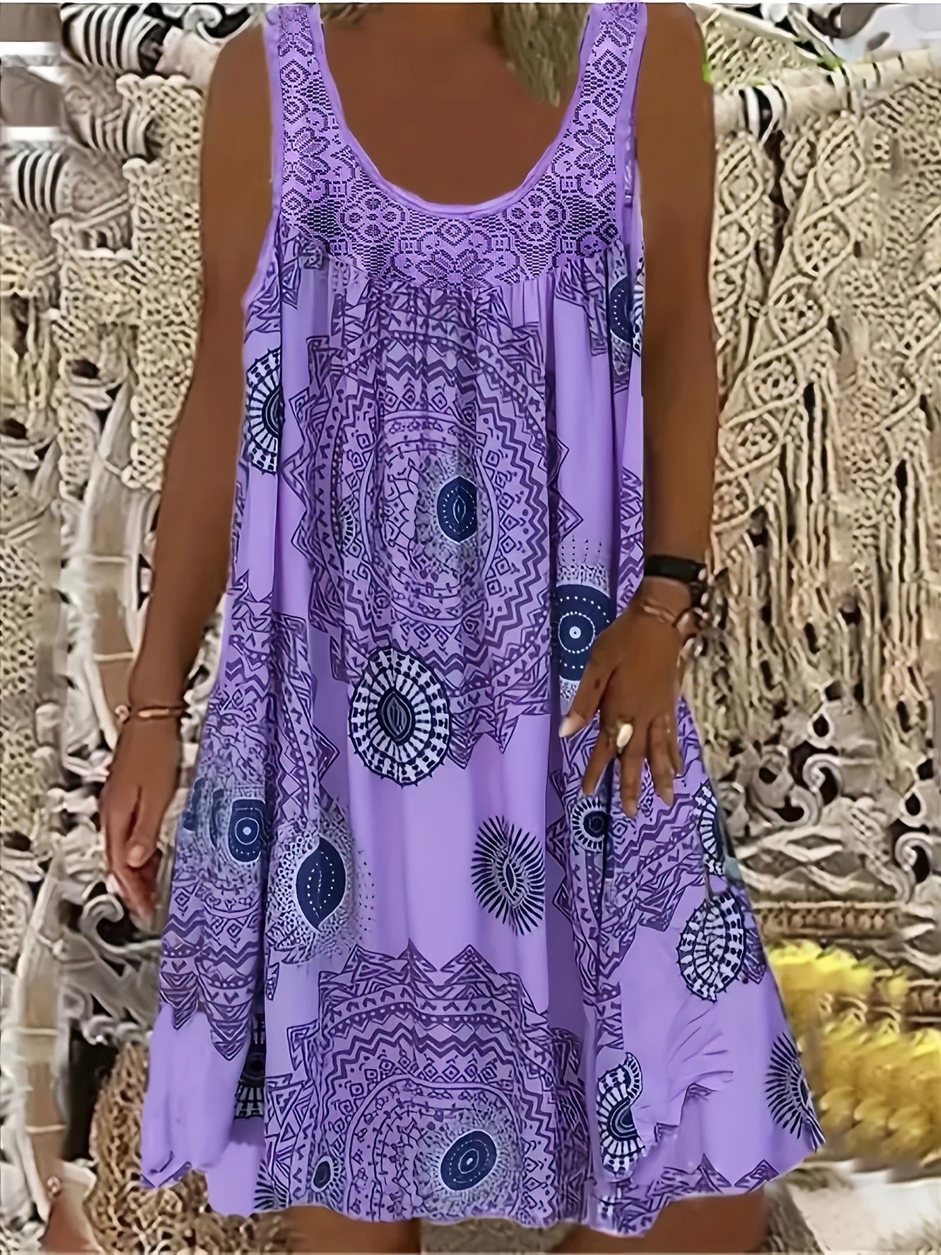 Plus Size Women's Sleeveless Nightgown Blue Purple Paisley Lounge Sleepwear