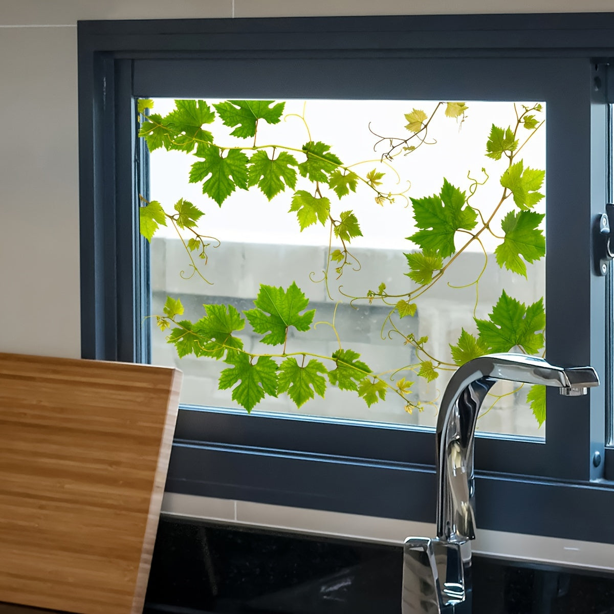 Double-Sided Silk Wall Sticker Reusable Static Cling Window Decor Maple Leaf Vine Contemporary Style