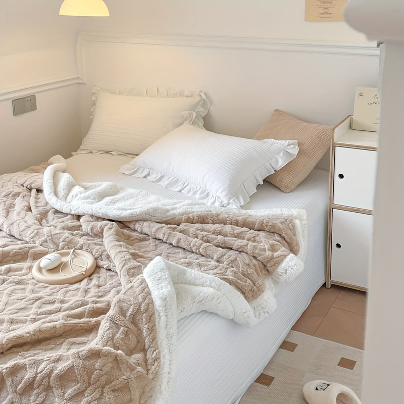 Edredón de patrón de punto grueso, manta suave y peluda para decoración del hogar