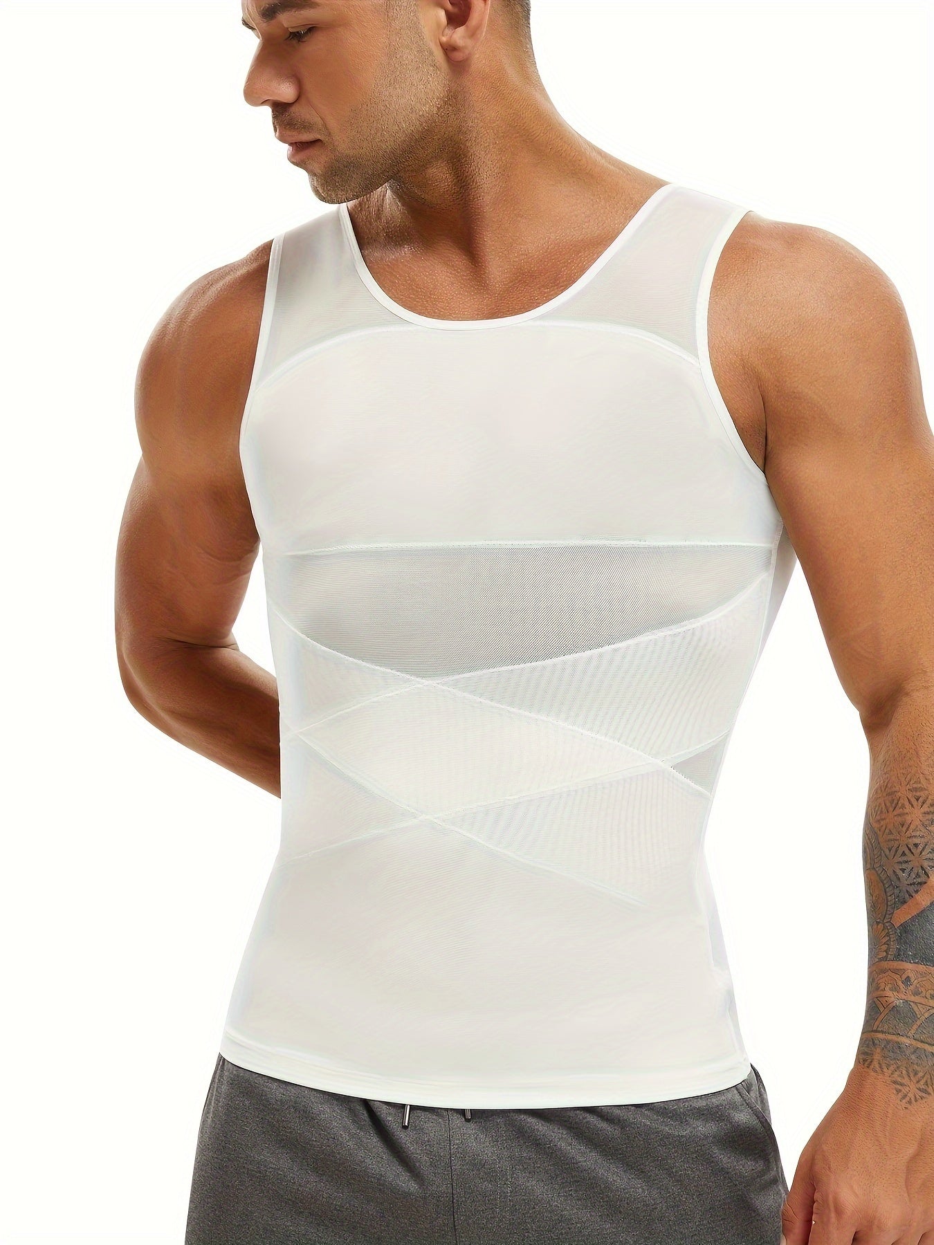 Camiseta ajustada de compresión para hombre, moldeador corporal de nylon y spandex, chaleco de entrenamiento de color sólido