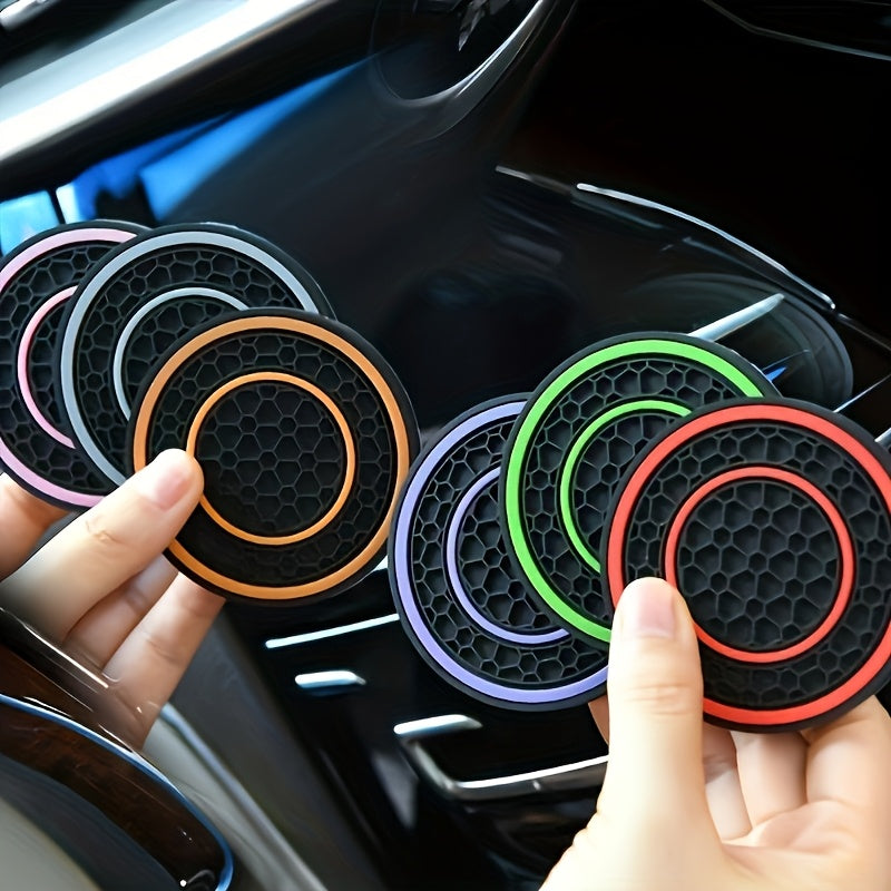2 Pieces PVC Double Ring Car Cup Holder Pads Anti-Slip Dust-Proof Black