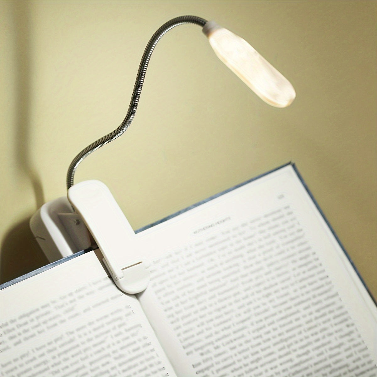 White LED Book Light with Adjustable Arm and Clip for Reading at Night
