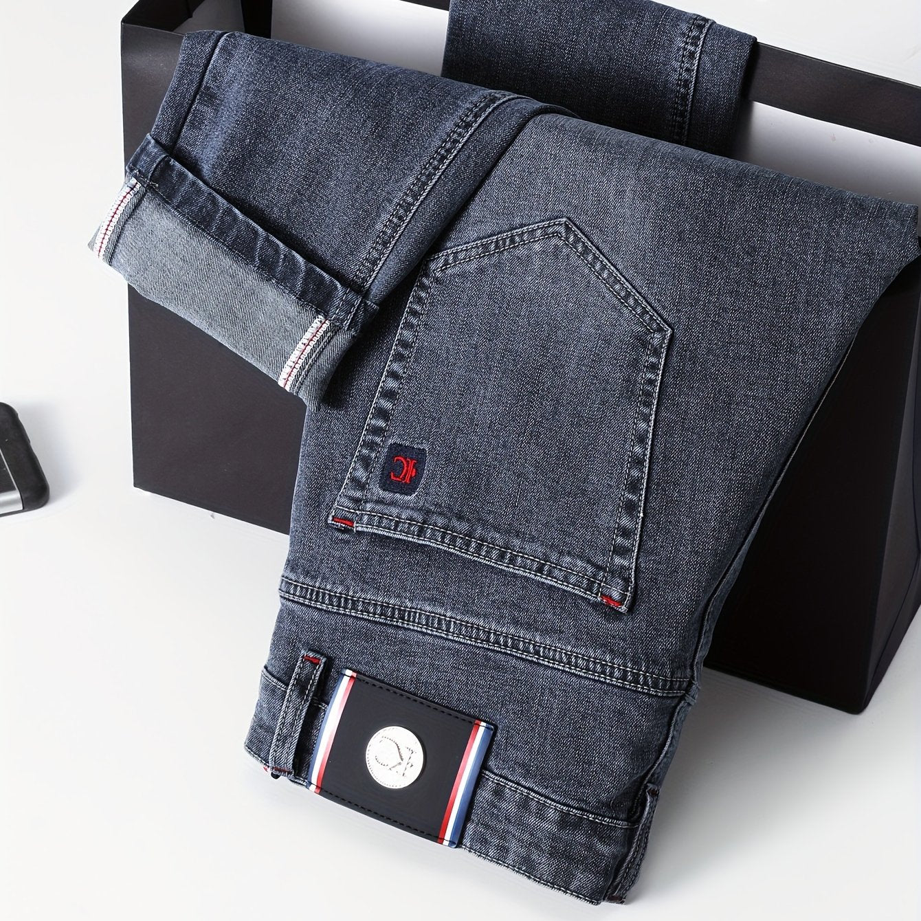 Мужские узкие джинсы с эластаном в синем сером дениме для осени и зимы, повседневные, полупраздничные