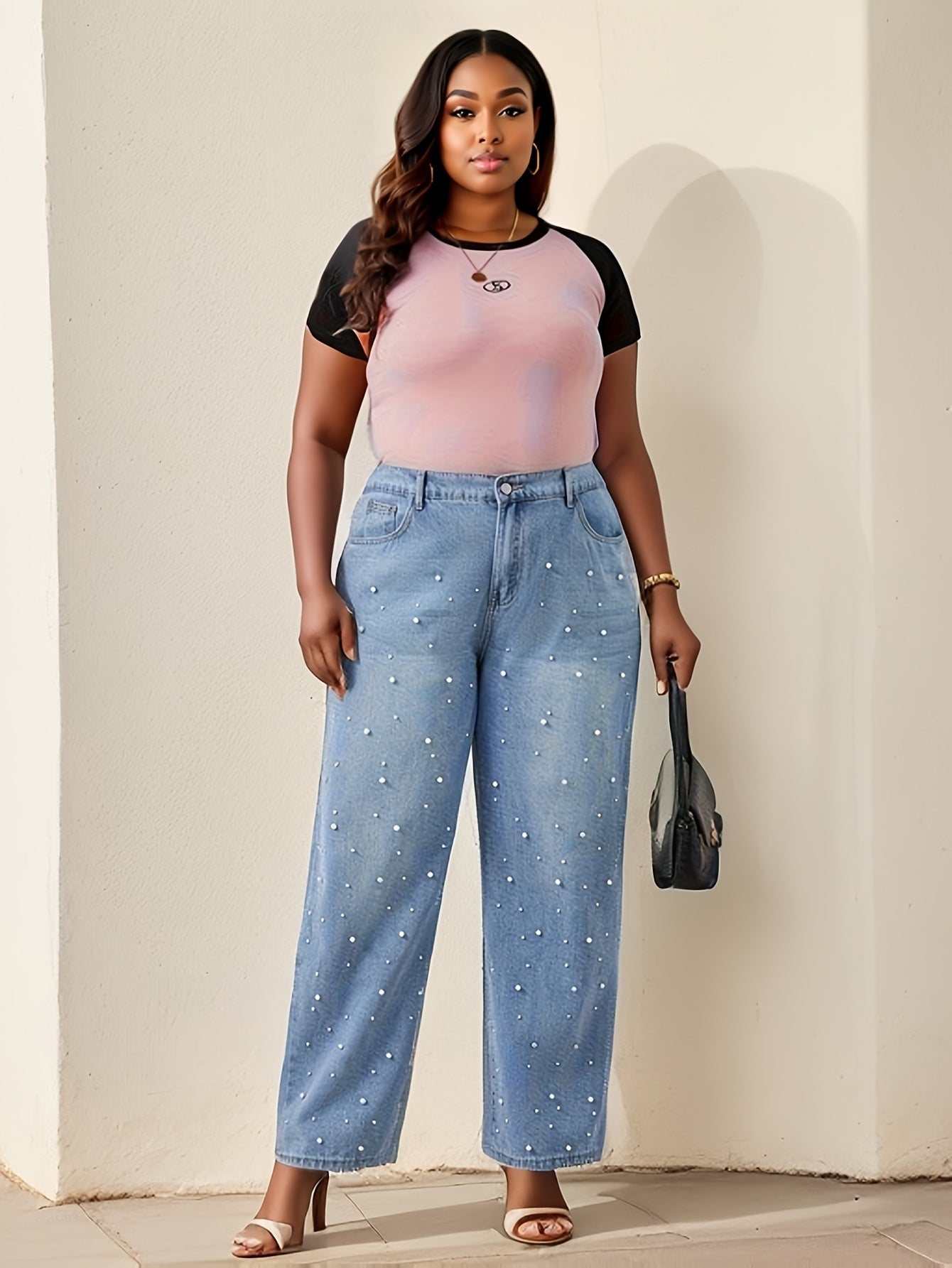 Plus Size Women's Light Blue Straight Leg Jeans Casual Denim Comfortable