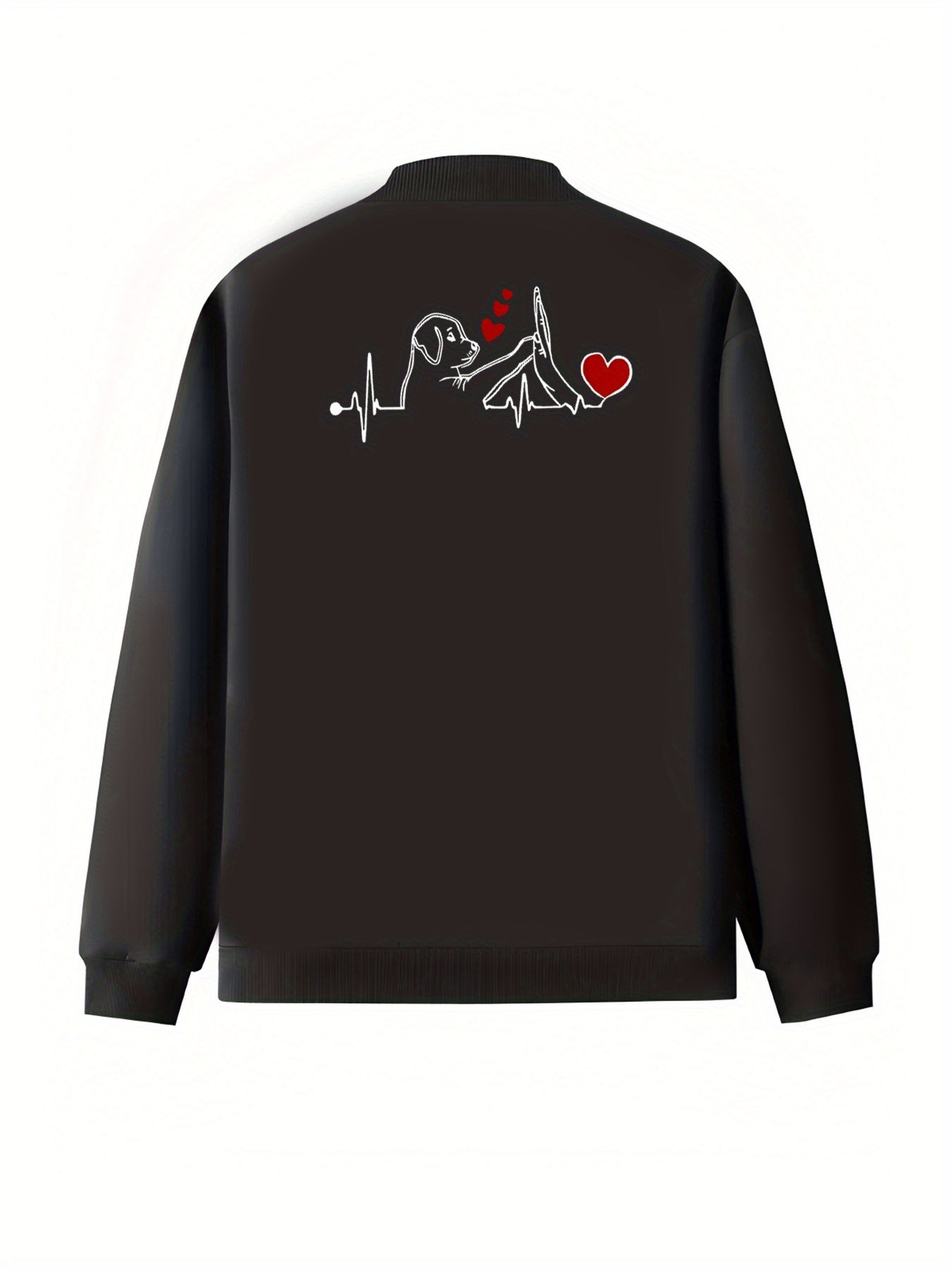 Plus Size Women's Casual Baseball Collar Jacket Black Heart Paw Print Spring Fall Outerwear