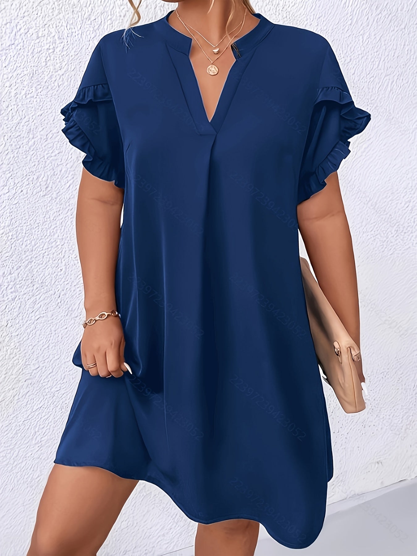 Women's Burgundy Midi Dress with Ruffle Sleeves V-Neck Flowy Spring Summer