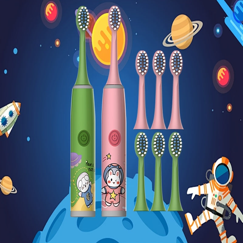 Bolalar uchun elektr tish cho'tkasi 2 dona yumshoq cho'tka, multfilm kosmik mavzu, sovg'a