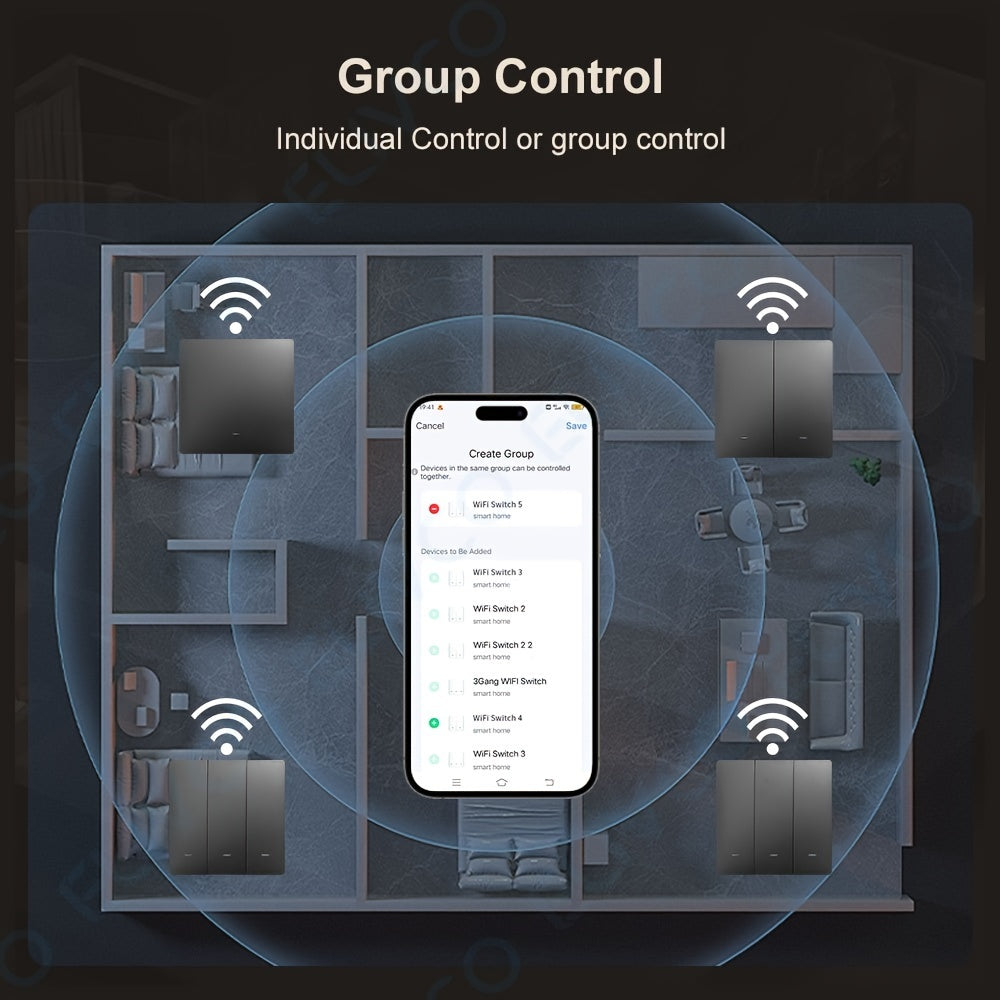 Wi-Fi Smart Switch Flush Mount App Voice Control for Home Automation
