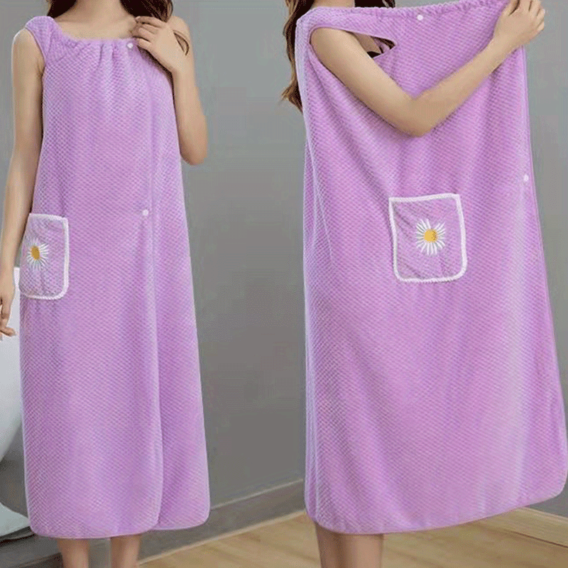 Women's Spa Towel with Flower Pattern Quick Dry Absorbent Thick Straps for Home or Spa