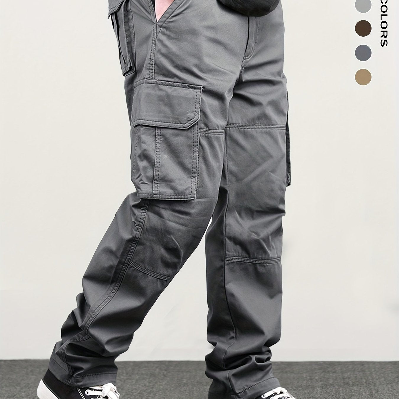 Мужские брюки-карго из полиэстера однотонные с несколькими карманами свободного кроя с эластичным поясом на шнурке для уличной одежды