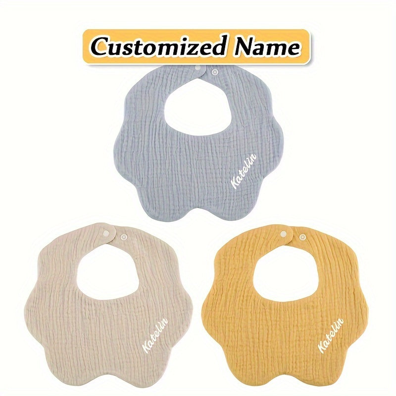 Baby Bibs Set of 3 Soft Cotton Adjustable Snap Buttons Custom Engraving for Infants and Toddlers