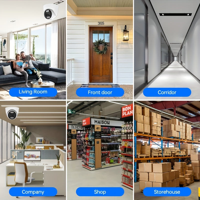 Wireless Dome Security Camera 1080p Night Vision 2-Way Audio Motion Detection Smartphone Compatible