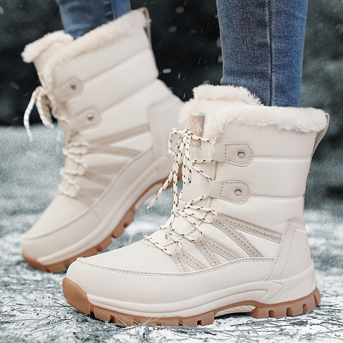 Women’s Snow Boots Platform Lace Up Plush Warm Anti-Slip Winter