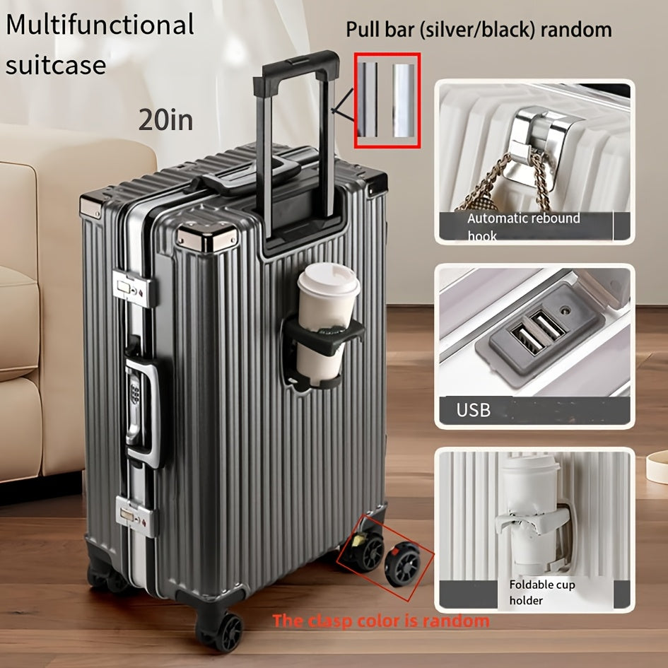 24 Inch Aluminum Hard Shell Spinner Luggage with USB Port and Cup Holder