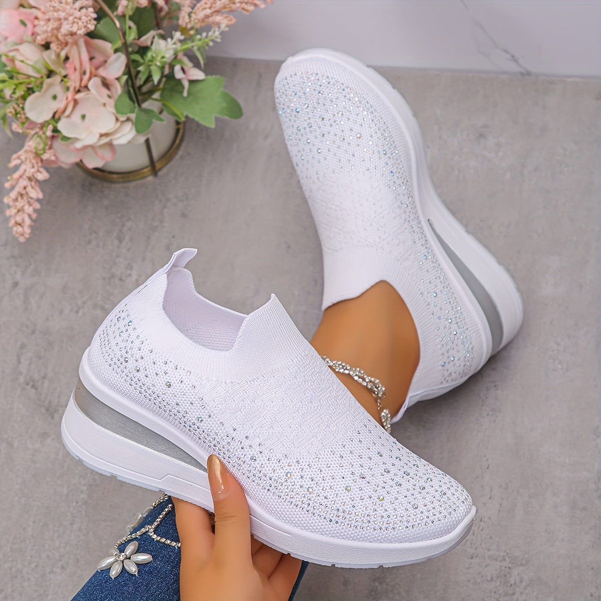 Women's Slip-On Sneakers Black with Platform Sole Cushioned Insole